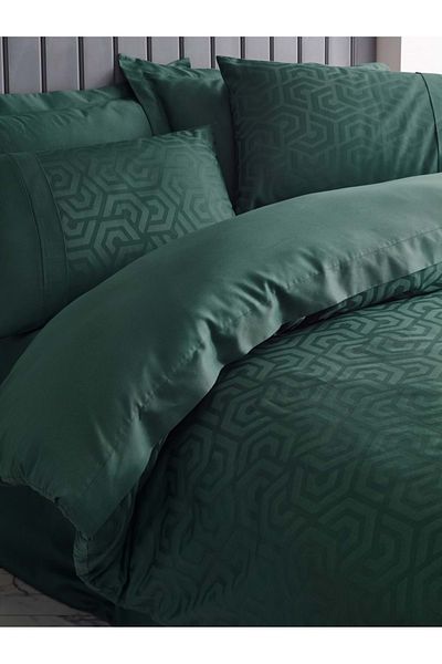 Cotton Box Σετ Παπλωματοθήκη Hexa Green Satin - Double Jacquard Emh
