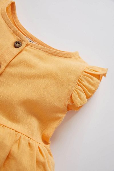 DeFacto Baby Girl Crew Neck Basic Buttoned Linen Look Dress