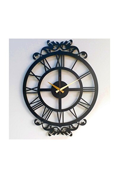 Otantik Siyah Ahşap Roma Rakamlı Sessiz Dekoratif Duvar Saati  64cm  6mmmdf