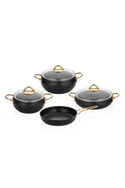 Taç Luna 4-Piece 7-Piece Granite Pot Set Black Gold Handle