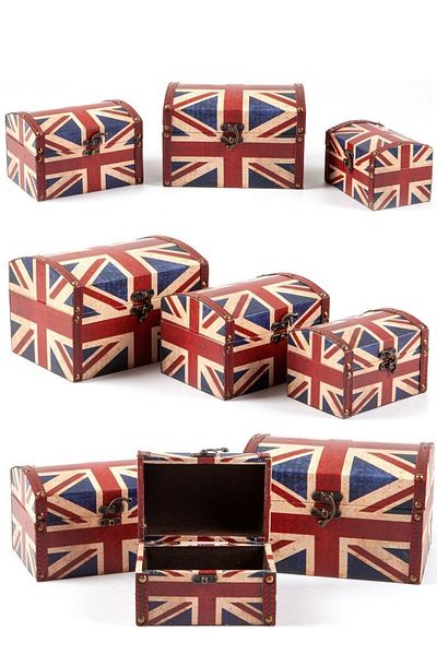 Dünyadan Hediyeler Decorative Wooden Triple Jewelry Box England Flag Themed
