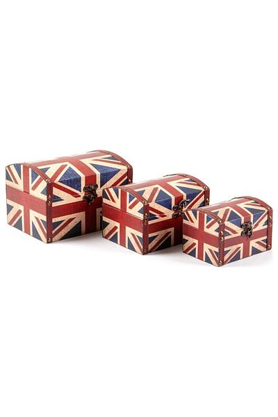 Dünyadan Hediyeler Decorative Wooden Triple Jewelry Box England Flag Themed