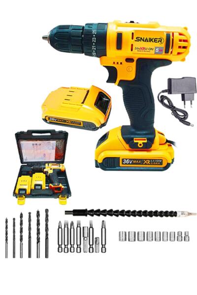 snaiker H-12 Ah Çift Metal Şanzuman Çift Akülü Şarjli Vidalama Matkap 24 Parç...