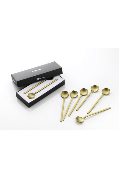 Tiamo 12 Pieces Stainless Steel - Diamond Matte Gold Tea Spoons
