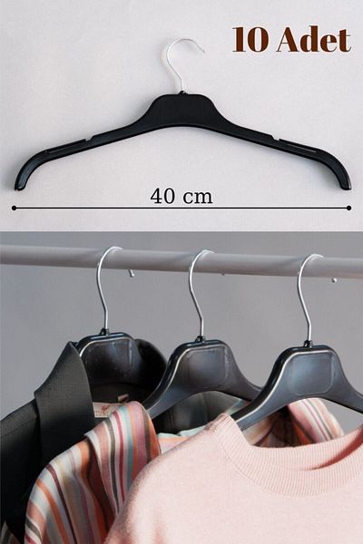 Acar Raf 10-Piece Hanger Black Plastic - Shirts, T-Shirts, Pants, Tunics and Blouse Hanger