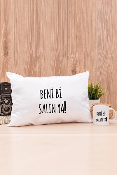 Procity Beni Bi Salın Ya Esprili Yeşil Kupa Bardak Ve Dikdörtgen Yastık