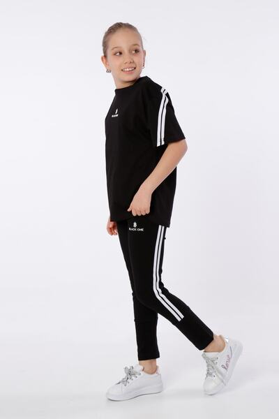 Black One Set de jambiere cu tricou cu decolteu cu imprimeu pentru fete