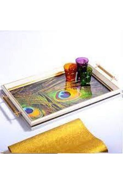 Kosova 204 Glass Acrylic Rectangular Tray White 50cm*31cm