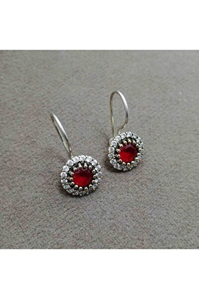 Midyat Nurtaş Gümüş Yakut Ve Beyaz Zirkon Taşlı Otantik Gümüş Kadın Küpe