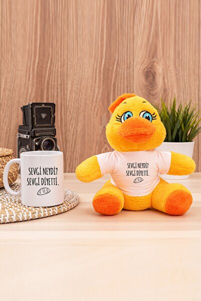 Procity Sevgi Neydi Sevgi Diyetti Esprili Peluş Civciv Ve Beyaz Kupa Bardak