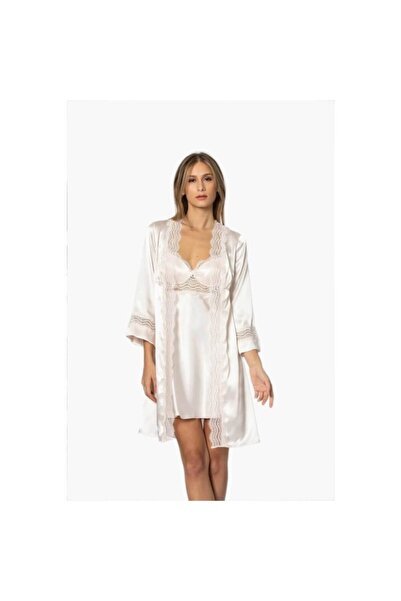 Pierre Cardin طقم ثوب نوم من الساتان مكون من 6 قطع مهر 6010 إكرو