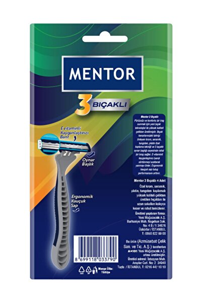 Mentor 3 Bıçaklı Tıraş Bıçağı 4'lü