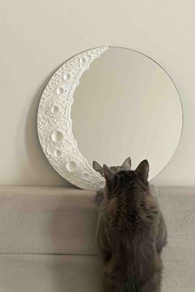 UĞUR MOBİLYA Moon Beyaz Krater Desenli Yuvarlak Ayna