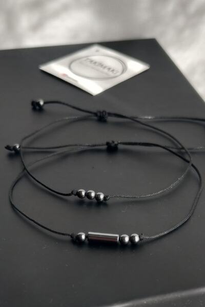 TAKIMAKI Hematit Doğal Taş Mors Alfabesi Harfli Bileklik Minimal Sevgili Kombini