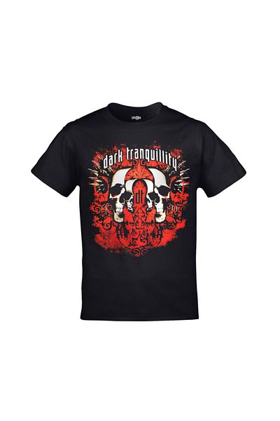 Orijin Tekstil Dark Tranquillity Split Skull Front Back Printed Unisex Black Tshirt