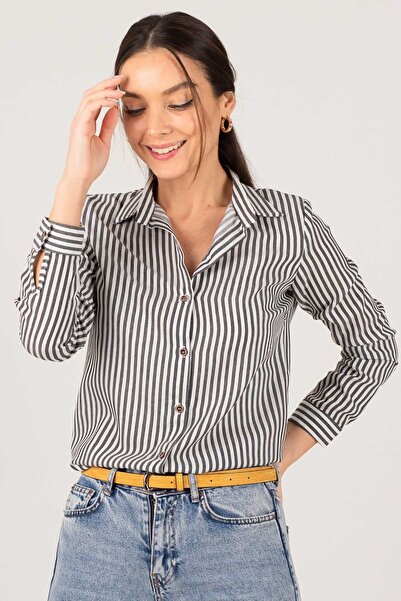 armonika Women's Smoked Long Sleeve Striped Shirt ARM-20K001026