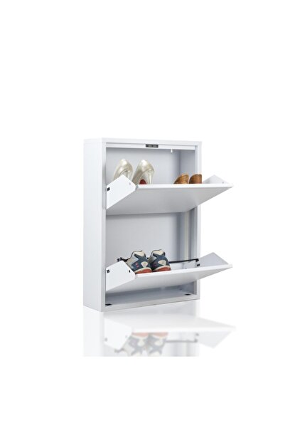 OlivaHomeDesign 2'li Beyaz Metal Ayakkabılık