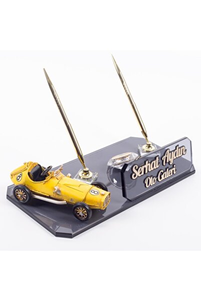 Ofistike Sarı Otomobil Biblolu Spor Araba Masa Isimliği Kristal Masa Isimlik ...