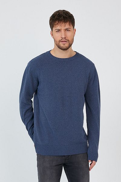 Matte Ανδρικό πουλόβερ με λαιμόκοψη Indigo μονόχρωμο πλεκτό Helsinki