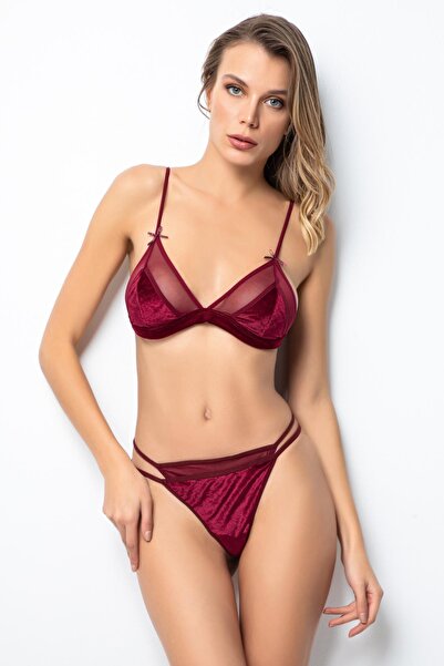 Miorre Bliss Velvet Tulle Detailed Velvet Bralet Set