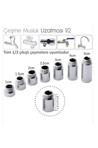 temur 2cm Chrome Coated 1/2 Fountain Extension Apparatus - Brass Tap Extension, 1 Piece