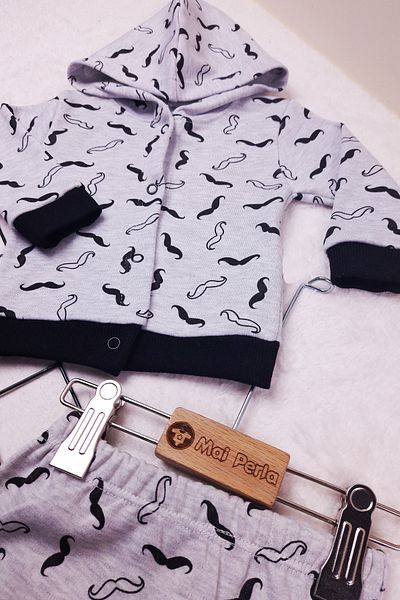 Mai Perla Gray Mustache 3-Piece Baby Set