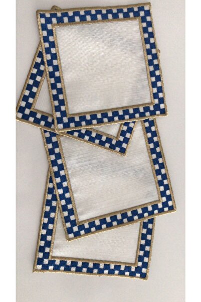 Lilies Atelier Mackenzie Damalı Lacıvert 4 Adet Nakışlı Kokteyl Sunum Peçetes...