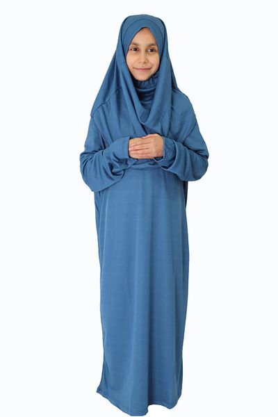 ZEHRANAZ NAMAZ ELBİSESİ Dark Petrol Blue Non-Zipper Prayer Dress for 5/8 Years Old Children