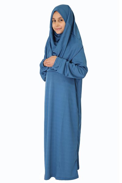ZEHRANAZ NAMAZ ELBİSESİ Dark Petrol Blue Non-Zipper Prayer Dress for 5/8 Years Old Children
