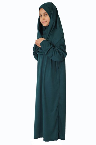 ZEHRANAZ NAMAZ ELBİSESİ Dark Emerald Green Non-Zipper Prayer Dress for 5/8 Years Old Children