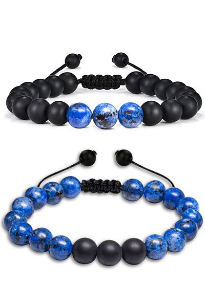 Tesbih Atölyesi Natural Lapis Lazuli Onyx Stone Natural Stone Bracelet Set