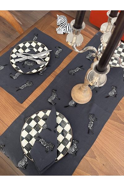 ge living Anthracite Runner - Λινό με σχέδιο Zebra