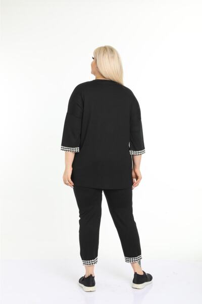 ModaSehle Дамски комплект анцуг с черен капри и шарка „хаундстук“, големи размери