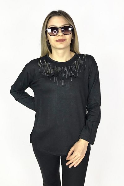 Dinçerler tekstil Women's Long Sleeve Stoned Summer Viscose Mother's Combed Cotton Blouse