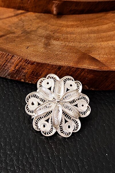 Aykat Midyat Telkari Broş Papatya Modeli Yaka Iğnesi El Işi 925 Ayar Brs-147