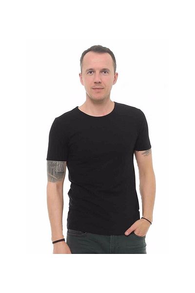 Cazador Τζαζ 4618 Stn. Ανδρικό μπλουζάκι Crew Neck Lycra Plain Μαύρο