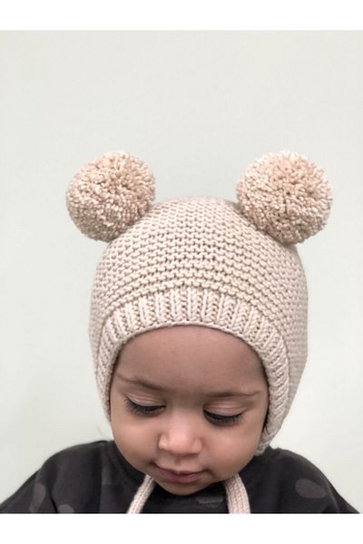 DERY BABY Unisex Pompom Baby Knitted Bonnet Beanie-cream