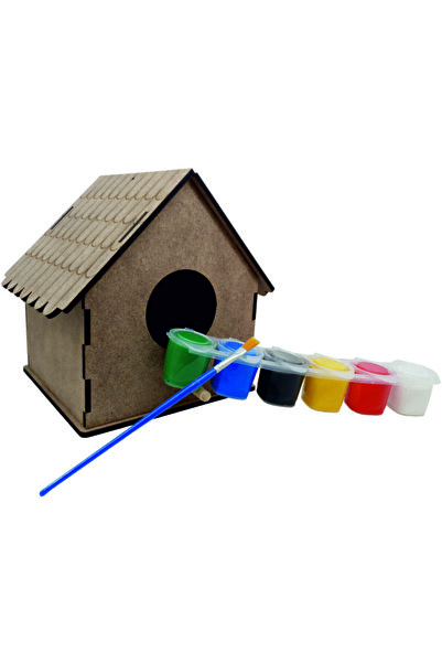 Koza Sanat Ahşap Kuş Evi /Yuvası 6 Renk Boya Ve Fırçası Ile Birlikte Boyanabi...