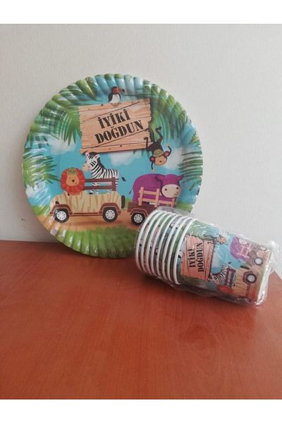 Cadde Süs Safari Themed Set of 8 Paper Cups and Plates