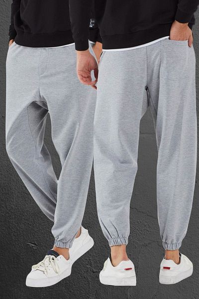 BAGGY Ανδρικό γκρι μαύρο 2-τεμάχια εμπριμέ φαρδιά φούτερ Γκρι μαύρη φόρμα 2-συσκευασίας Oversize Plus Size