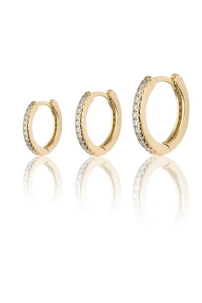 Zanaatsilver 925 Ayar Gümüş 14k Altın Kaplama Tam Tur Zirkon Taşlı 3'li Kombin Halka Küpe