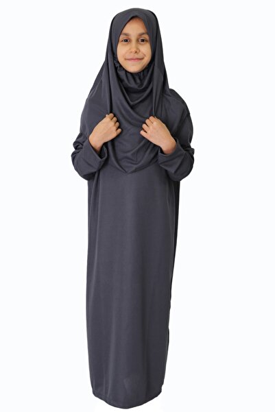 ZEHRANAZ NAMAZ ELBİSESİ Antrasit Gri Çocuk Fermuarsız Namaz Elbisesi 5/8 yaş