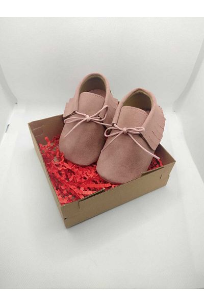 MİNİBİRİ Dusty Rose Suede Leather Baby Girl Moccasin Booties Baby Shoes