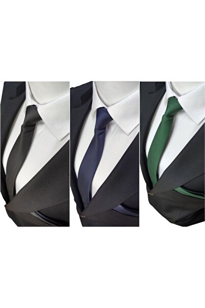 Le Voux Σετ 3 γραβάτες και μαντήλια σε πράσινο - μαύρο - ναυτικό μπλε χρώματα