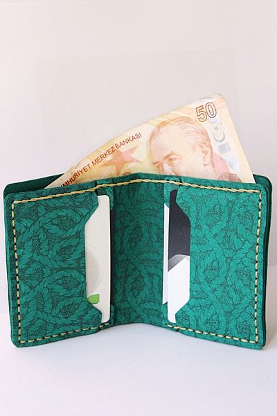Argentum Look Handmade Genuine Leather Rope Pattern Printed Green Wallet - Al-czd001