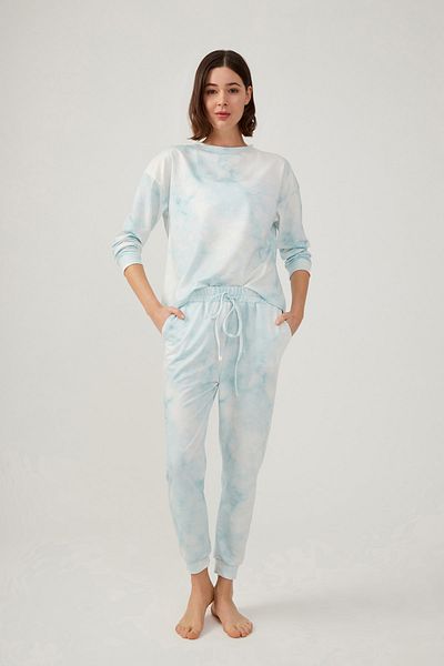 Los Ojos Women's Green Batik Patterned Pajama Set Tie-dye