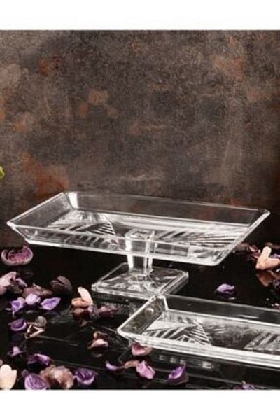 Paşabahçe Madlen Crystallin Footed and Footless Serving Plates 2 Pieces