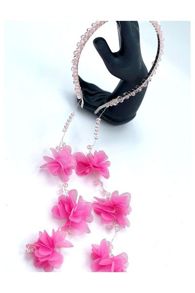 QUEEN AKSESUAR Design Luxury Crystal Jewelled Light Pink Pearl Pendant Lamp Floral Metal Adult Children's Crown Bridesmaid Henna