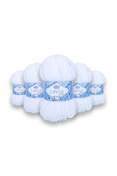 LaVita Yarn Βελούρ Baby Velvet Γ Yarn 5 Πακέτο Amigurumi Χειροποίητης Πλέξης Υφάσματος Taka Yarn (1002-OPTICALWHITE)
