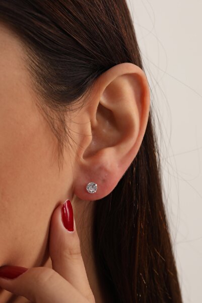 Bilsen Store Kadın 925 Ayar Gümüş 4 Milim Tektaş Küpe